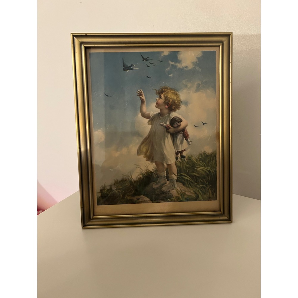 Bessie Pease Gutmann A World of Happiness Vintage Framed Art Print Gold 8x10